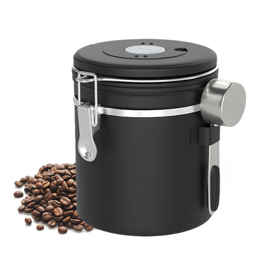 Coffee Storage Canister 1.2L airtight CO2 release valve for optimal freshness- black / white